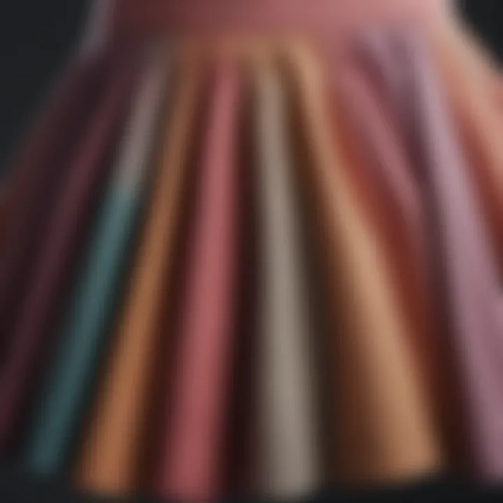 Close-up of various fabrics used in plus-size two-piece skirt sets, showcasing texture and color.