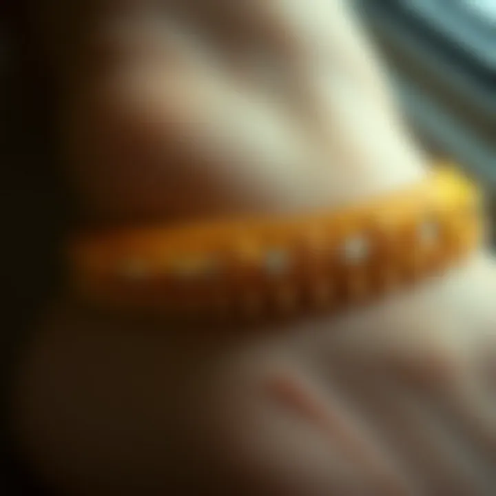 Intricate Craftsmanship of Gold Anklet Extender Close-up of a gold anklet extender showcasing intricate craftsmanship.