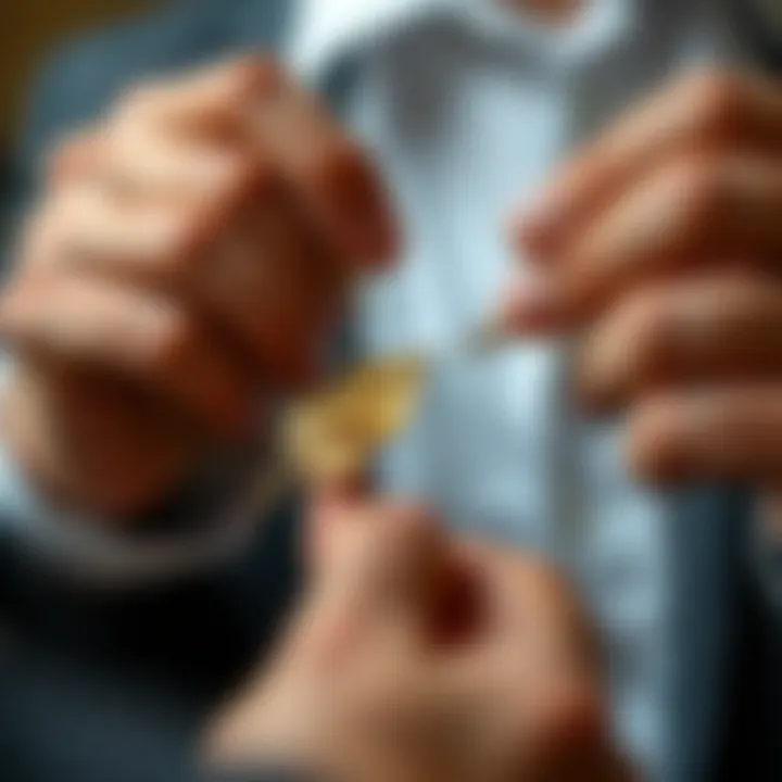 Craftsmanship in Gold Leaf Application Craftsmanship of gold leaf application on a pin