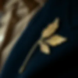 Intricate design of a gold leaf lapel pin