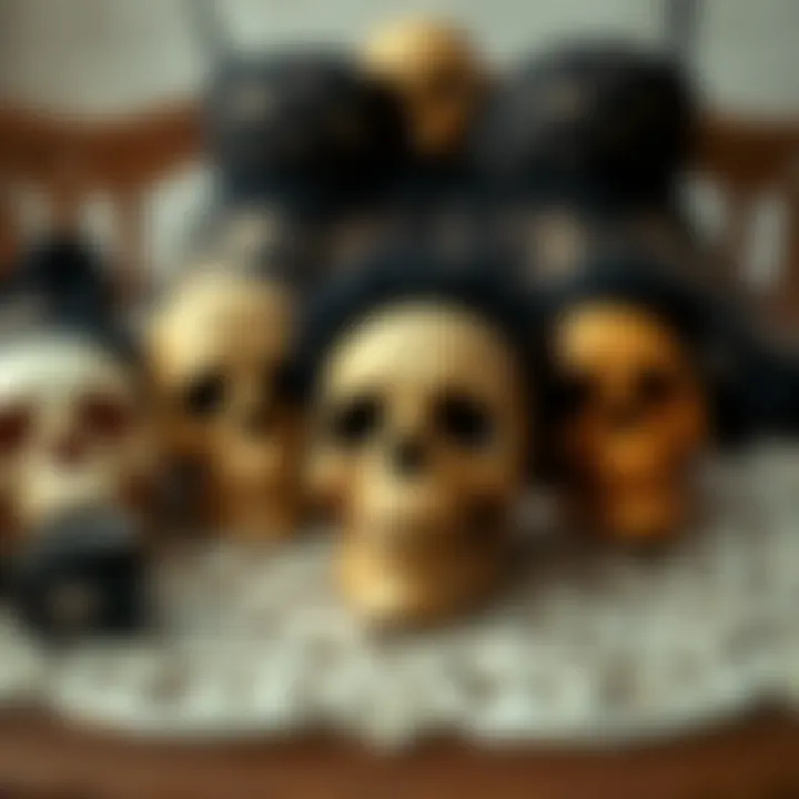 A collection of skull lingerie designs on a decorative surface