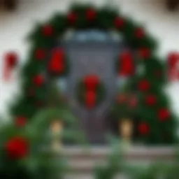 A beautifully adorned doorway featuring traditional wreaths and ornaments