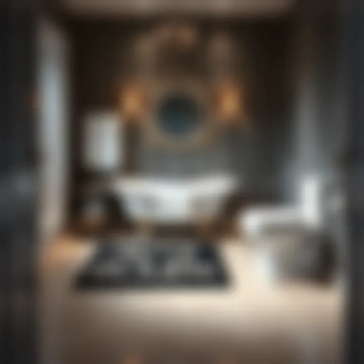 An elegant bathroom showcasing a stylish mat that incorporates humor seamlessly into the decor.