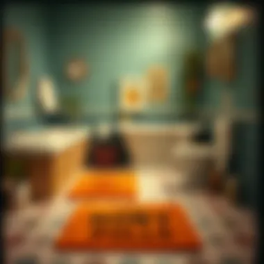 A whimsical bathroom setting featuring various funny mats that enhance the ambiance and reflect personal style.
