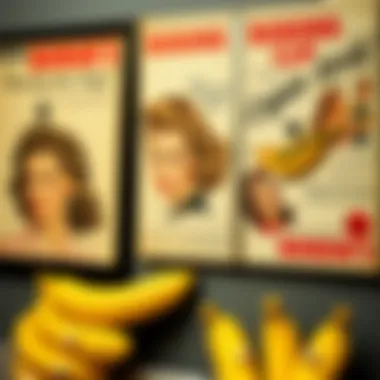 An artistic representation of vintage advertisements featuring banana clips from the mid-20th century