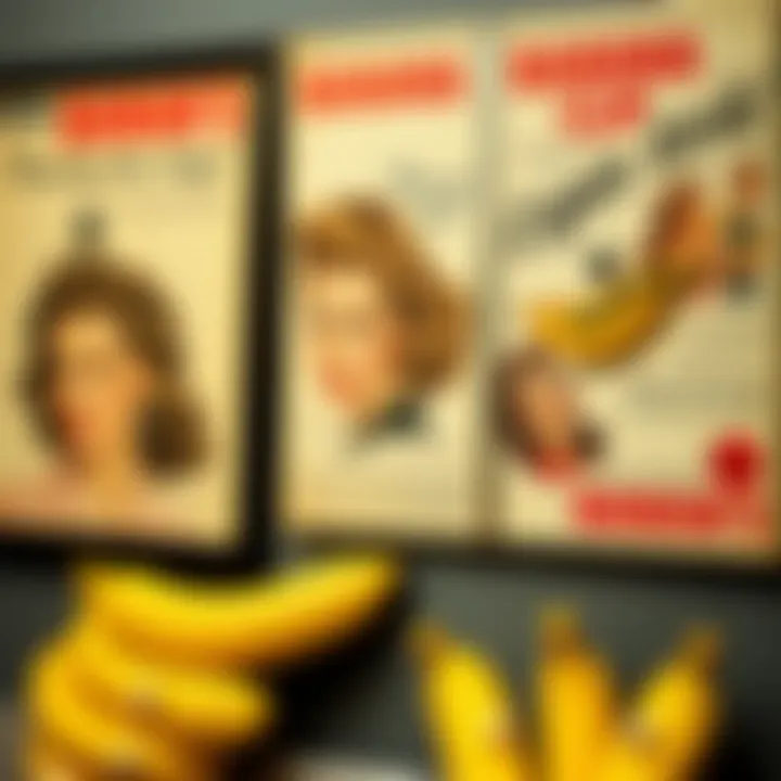 An artistic representation of vintage advertisements featuring banana clips from the mid-20th century