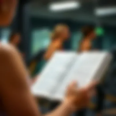 Peloton book holder with open book during a workout session
