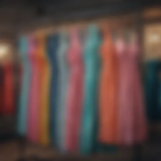 A collection of vibrant summer dresses displayed on a rack.