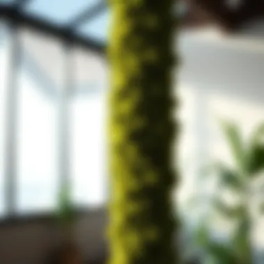 Close-Up of a Tall Moss Pole Close-up of a tall moss pole made from natural materials, showcasing its texture and structure.