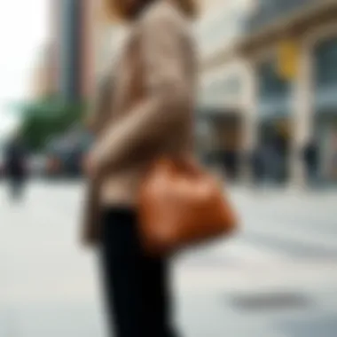 Chic Outfit Featuring a Round Bucket Bag Person showcasing a round bucket bag styled with a chic outfit in an urban setting.