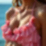 A close-up glimpse of the intricate ruffles on a halter tankini top