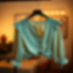 Elegant blouse draped on a hanger showcasing its design