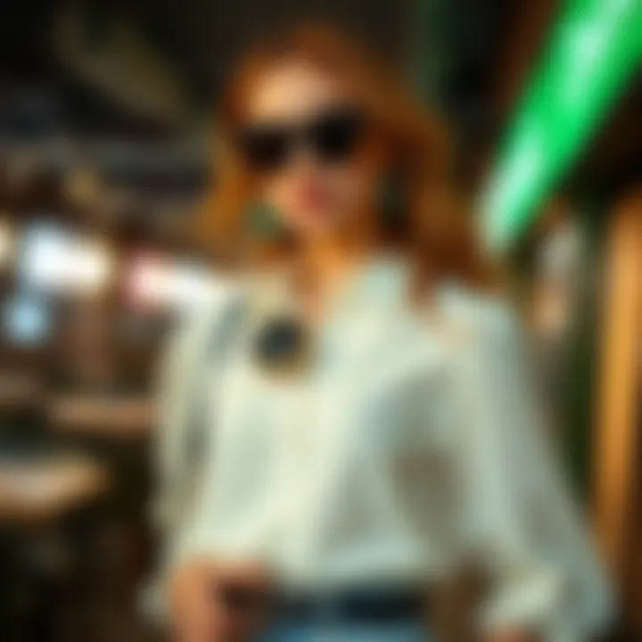 Chic Blouse with Accessories Stylish dress blouse paired with chic accessories on a model