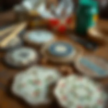 Diverse Materials for Crafting with Coasters A variety of crafting materials used with coasters