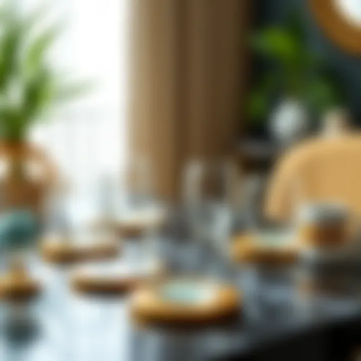 Stylish Tabletop Decor with Coasters Decorated coasters arranged on a stylish tabletop