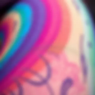 Close-up of the fabric texture of rainbow jeggings