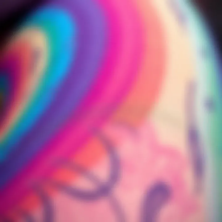 Close-up of the fabric texture of rainbow jeggings