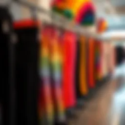 Vibrant rainbow plus size jeggings on display