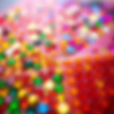 A close-up view of vibrant sticker rhinestone sheets in various colors.