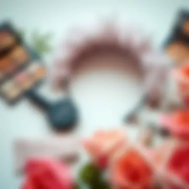 Beauty Essentials with the Fluffy Makeup Headband An aesthetically pleasing flat lay arrangement of beauty products alongside a fluffy makeup headband.