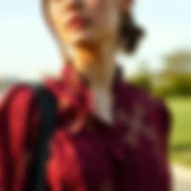 Seasonal styling of the red printed blouse