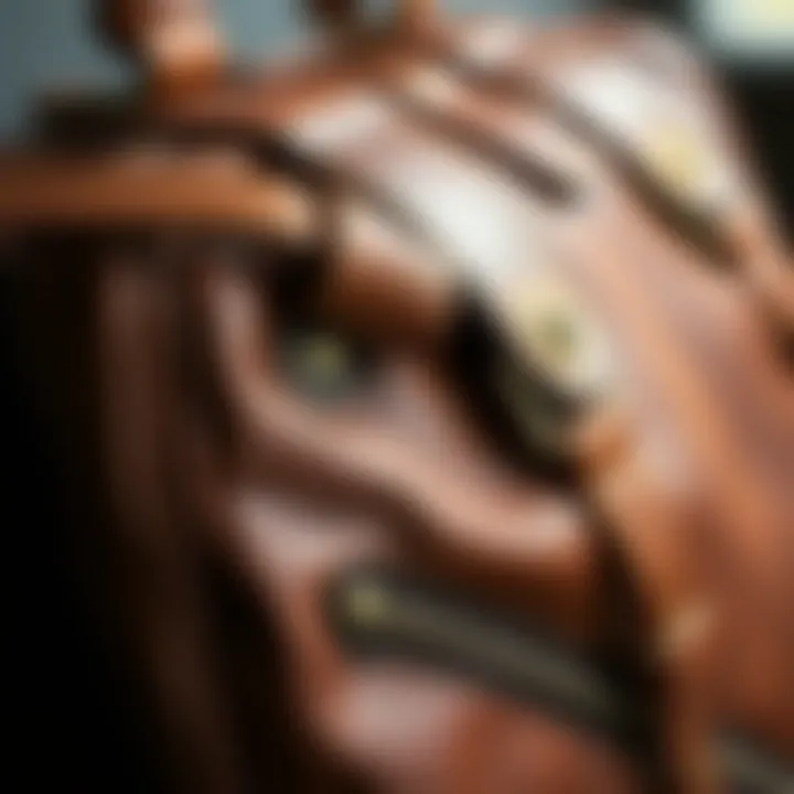 Material Focus: Leather and Textures A close-up view of the materials used in crafting a vintage bowling bag, highlighting leather textures.