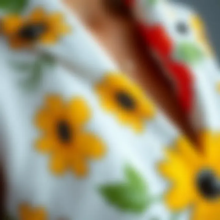 Sustainable Fabric Choices Close-up of sustainable fabric used for floral vests