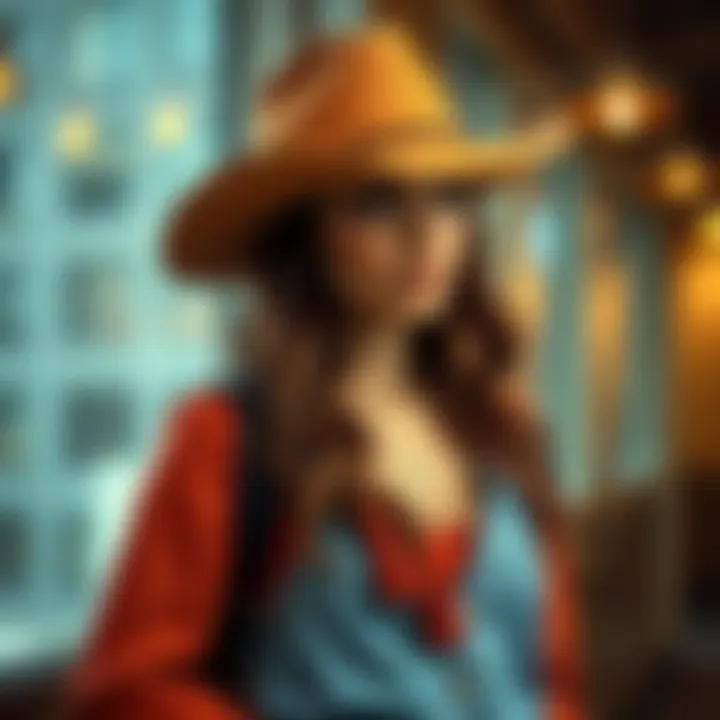 A stylish outfit paired with a tassel cowboy hat in a modern setting.