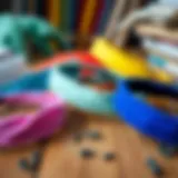 Colorful Blank Headbands for Crafting A variety of blank headbands in vibrant colors arranged artistically on a wooden surface.