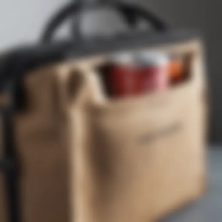 Close-up of the interior of a tote bag showcasing its insulated lunch area.