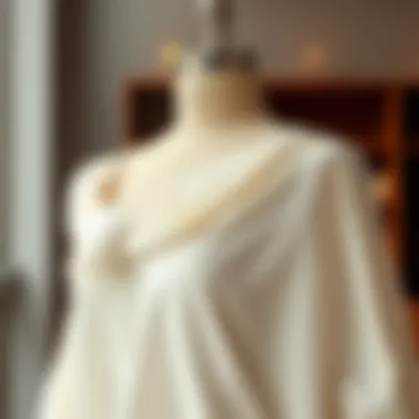 Elegant Drape of the White Peasant Blouse Elegant white off the shoulder peasant blouse draped on a mannequin