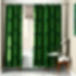 Elegant green geometric shower curtain enhancing bathroom decor
