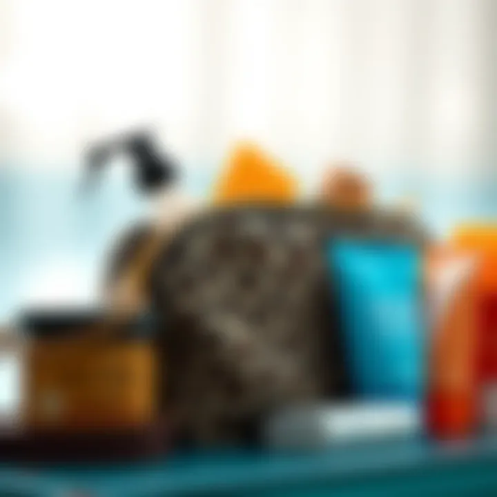 Leopard Print Toiletry Bag with Travel Essentials A leopard print toiletry bag packed with travel essentials