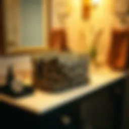 A stylish leopard print toiletry bag displayed on a vanity