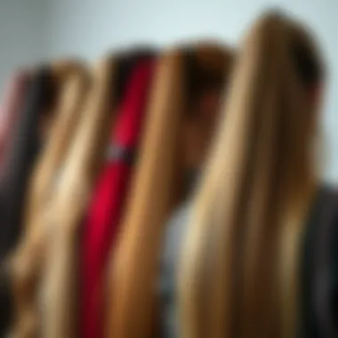 Variety of long ponytail hair extensions in different colors