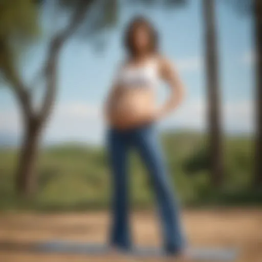 Elegant maternity flare yoga pants in a serene outdoor setting.