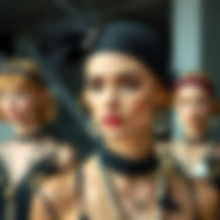 Modern reinterpretation of flapper headbands displayed in a contemporary fashion show.