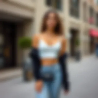 A chic outfit featuring a crop top paired with high-waisted jeans