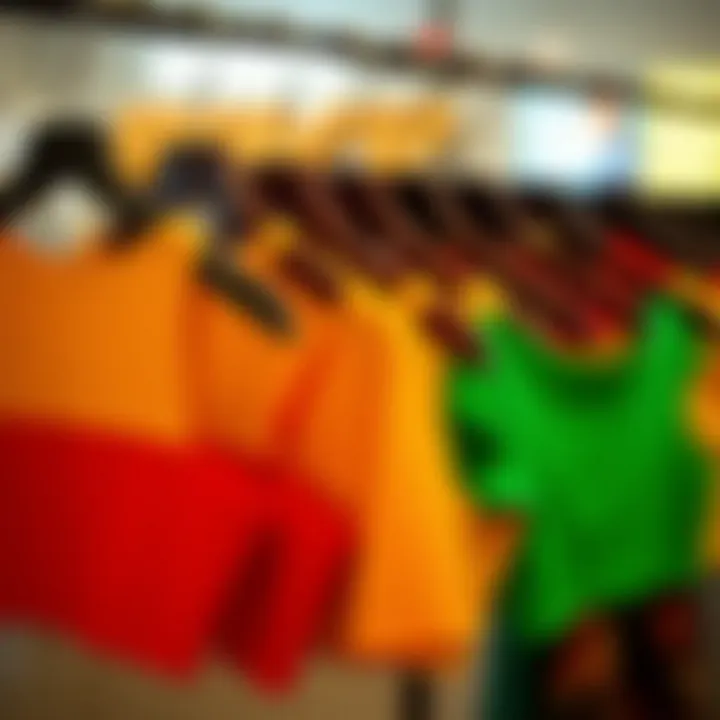Vibrant collection of stylish crop tops displayed on hangers