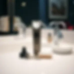 A sleek neckline shaver on a pristine bathroom counter, capturing modern grooming aesthetics.