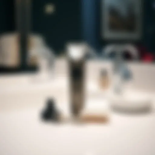 A sleek neckline shaver on a pristine bathroom counter, capturing modern grooming aesthetics.