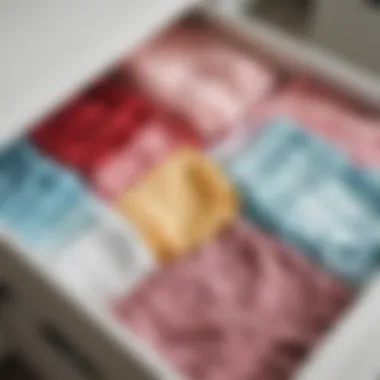 Close-up of a beautifully organized lingerie drawer with color coordination