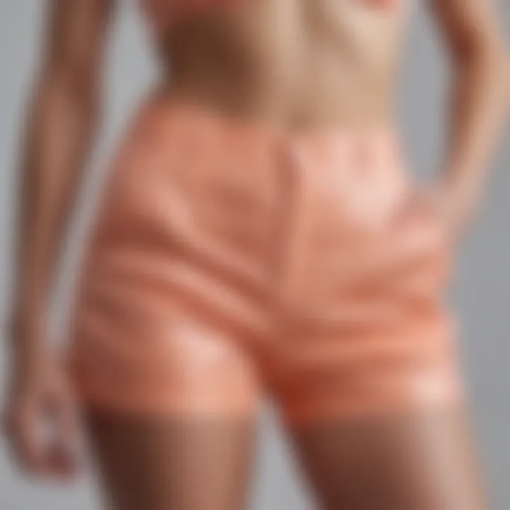 Close-up of peach lift shorts showcasing fabric texture