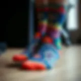 Vibrant Designs on Socks A close-up view of a vibrant pair of picture-printed socks showcasing intricate designs