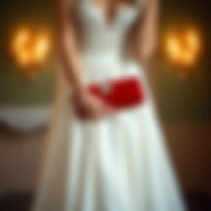 Red clutch bag styled with a bridal gown