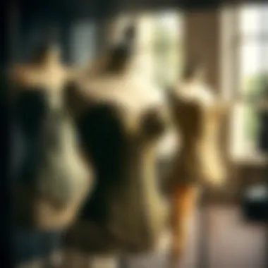 Historical corset styles displayed in a museum setting