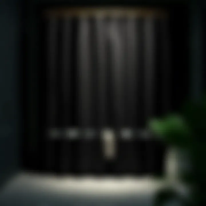 Elegant dark-themed shower curtain with luxurious fabric