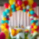 Elegant tabletop balloon arch design showcasing vibrant colors and unique patterns