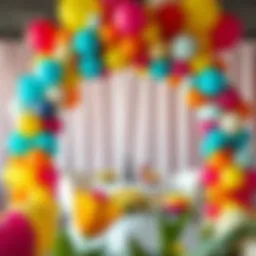 Elegant tabletop balloon arch design showcasing vibrant colors and unique patterns