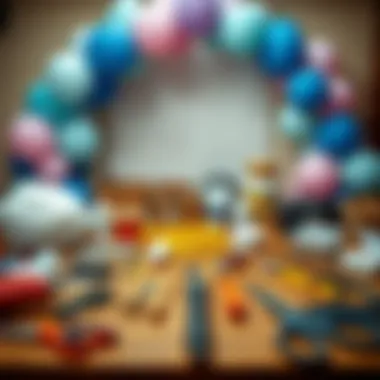 Materials and tools laid out for creating a stunning balloon arch